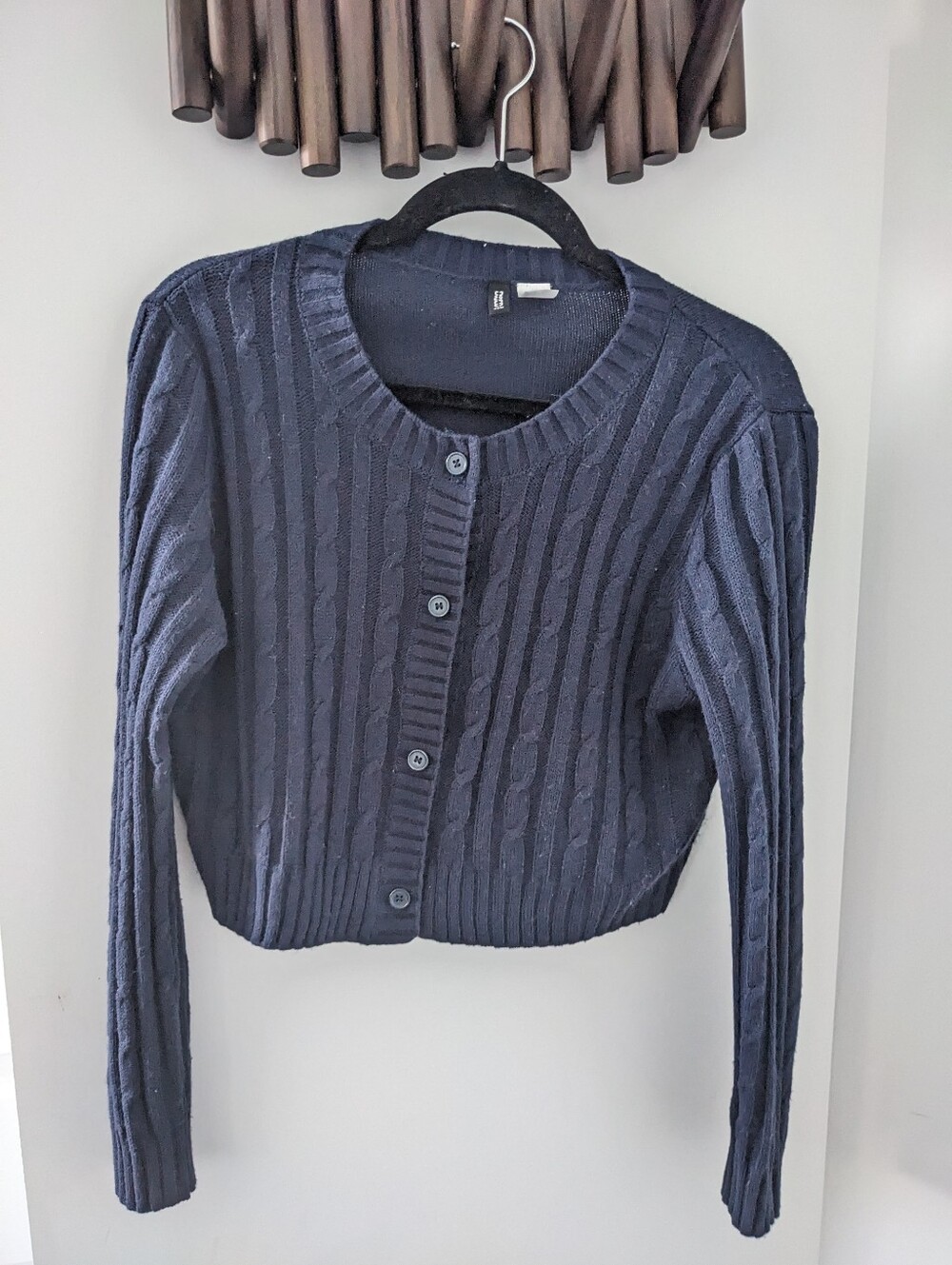 H&M Women's Navy Cable-Knit Button Cardigan Sweater - Size Medium